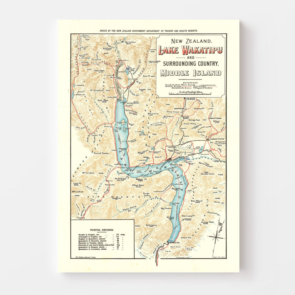 Vintage Lake Wakatipu Map 1909