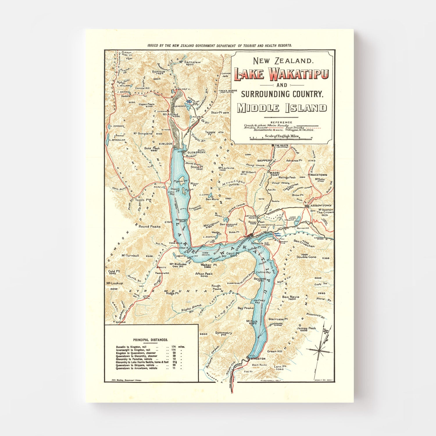 Vintage Lake Wakatipu Map 1909
