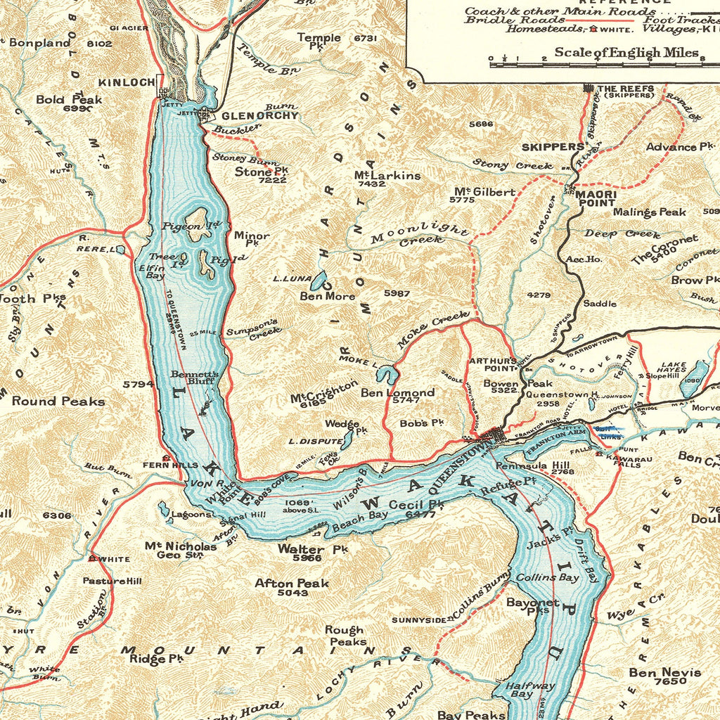 Vintage Lake Wakatipu Map 1909