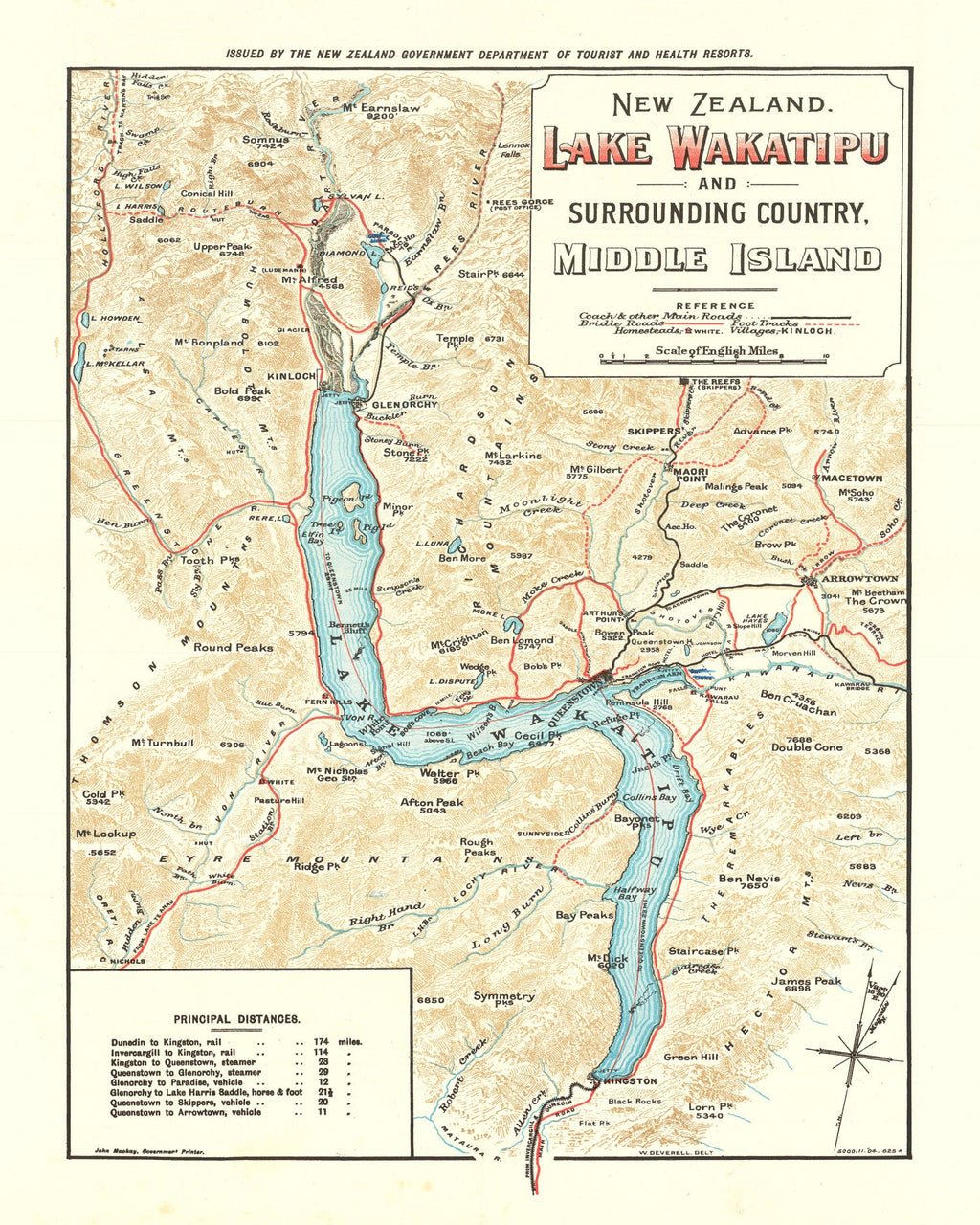 Vintage Lake Wakatipu Map 1909