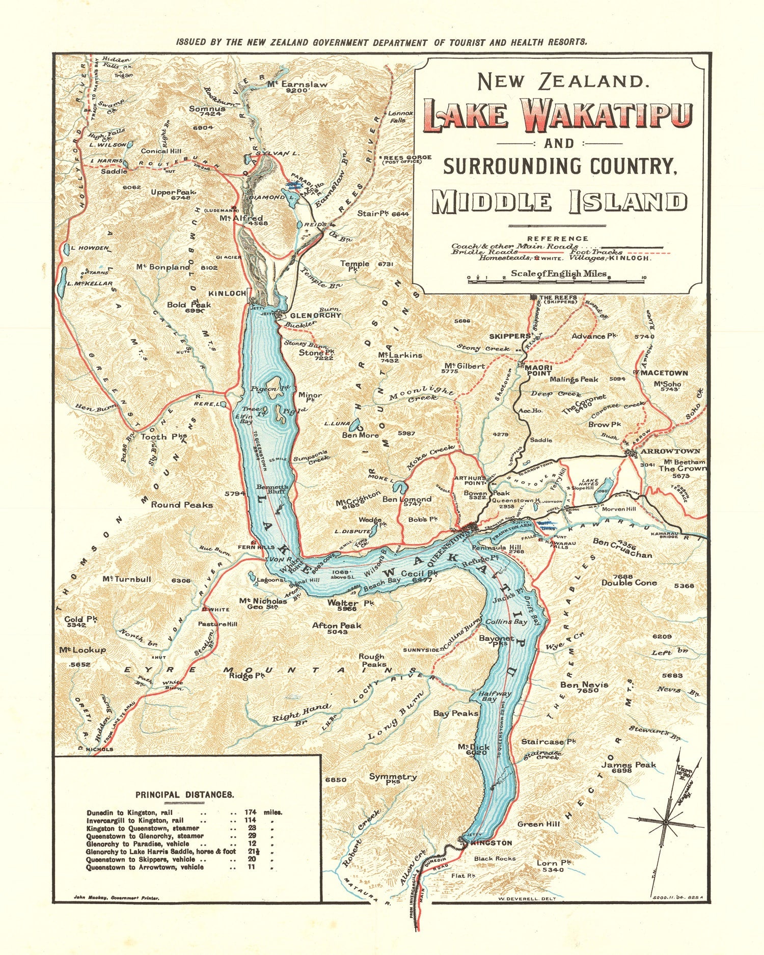 Vintage Lake Wakatipu Map 1909