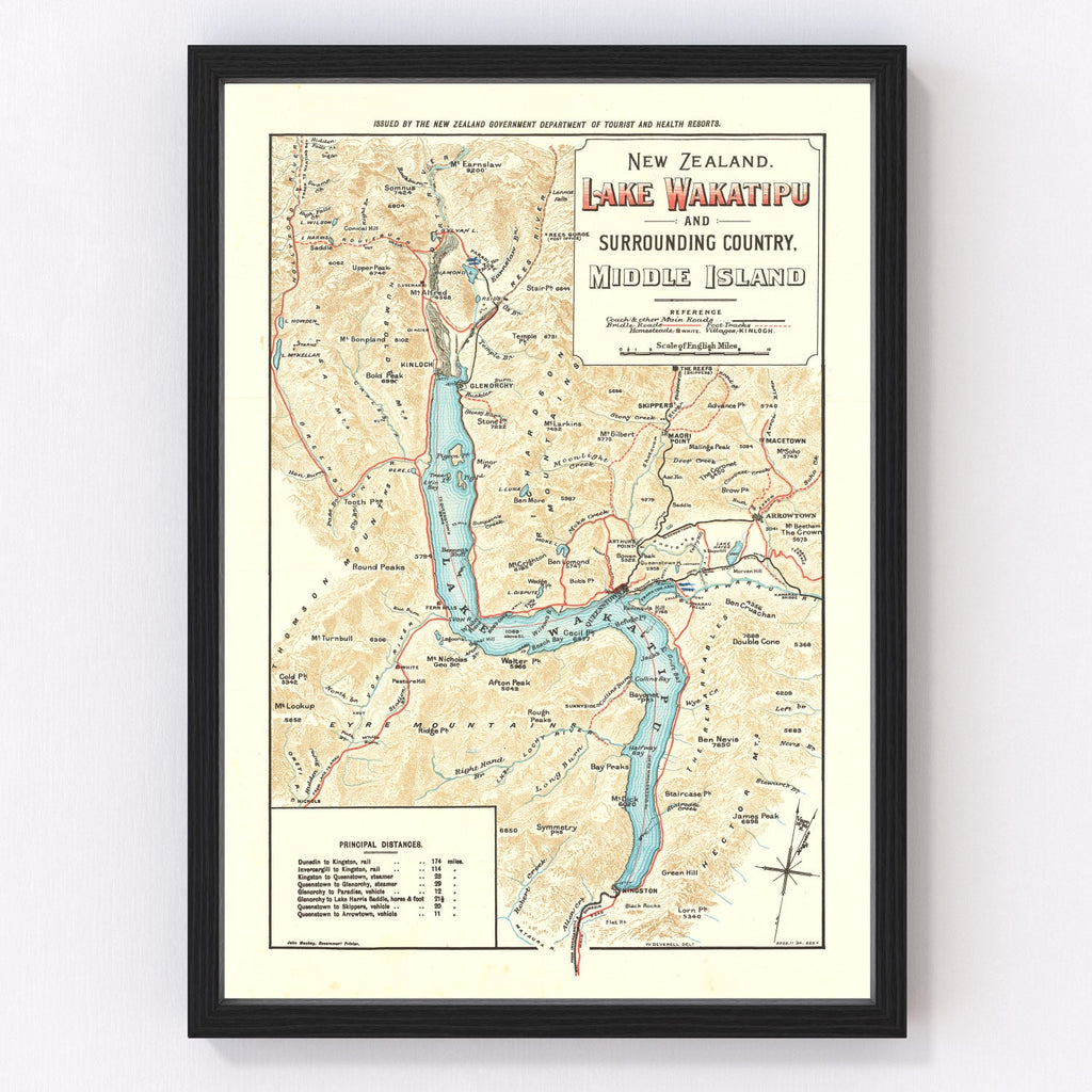 Vintage Lake Wakatipu Map 1909