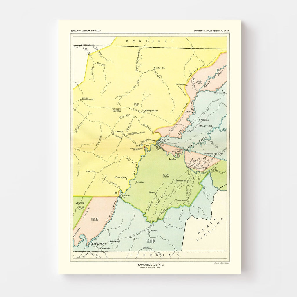 Vintage Cherokee Treaty Cessions Map 1897