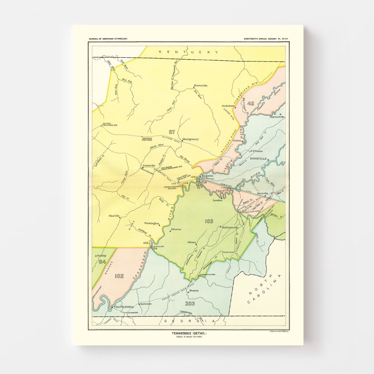 Vintage Cherokee Treaty Cessions Map 1897