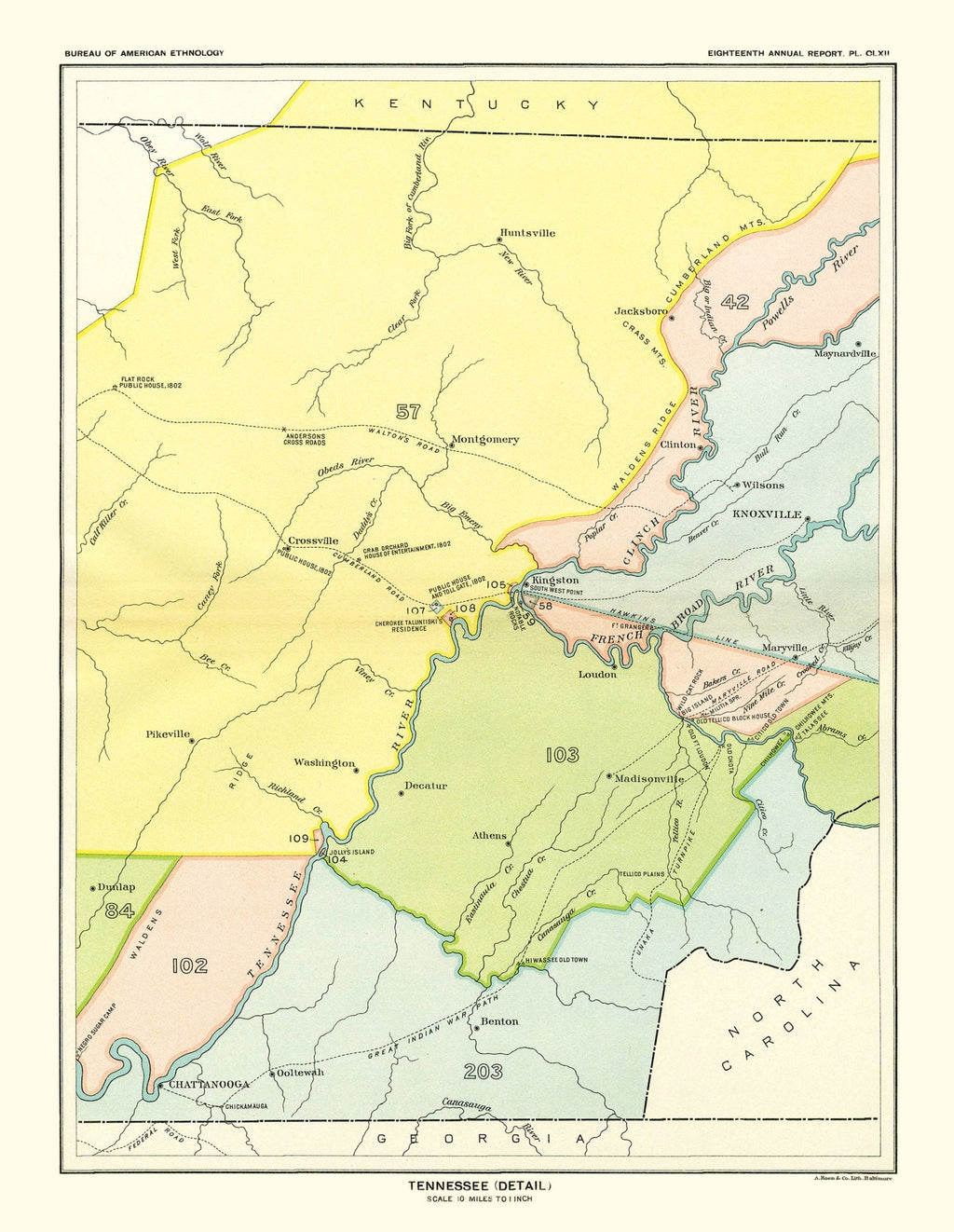 Vintage Cherokee Treaty Cessions Map 1897