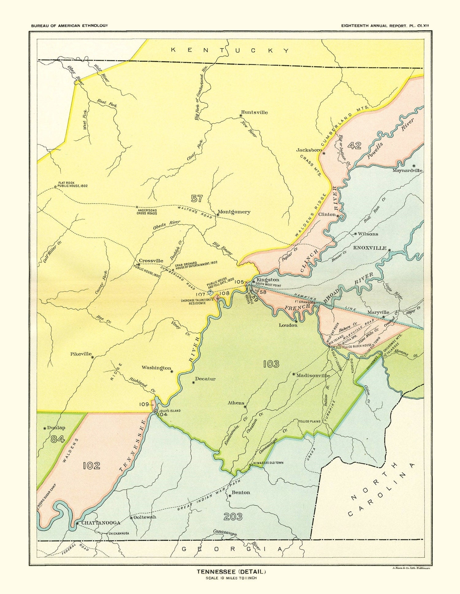 Vintage Cherokee Treaty Cessions Map 1897