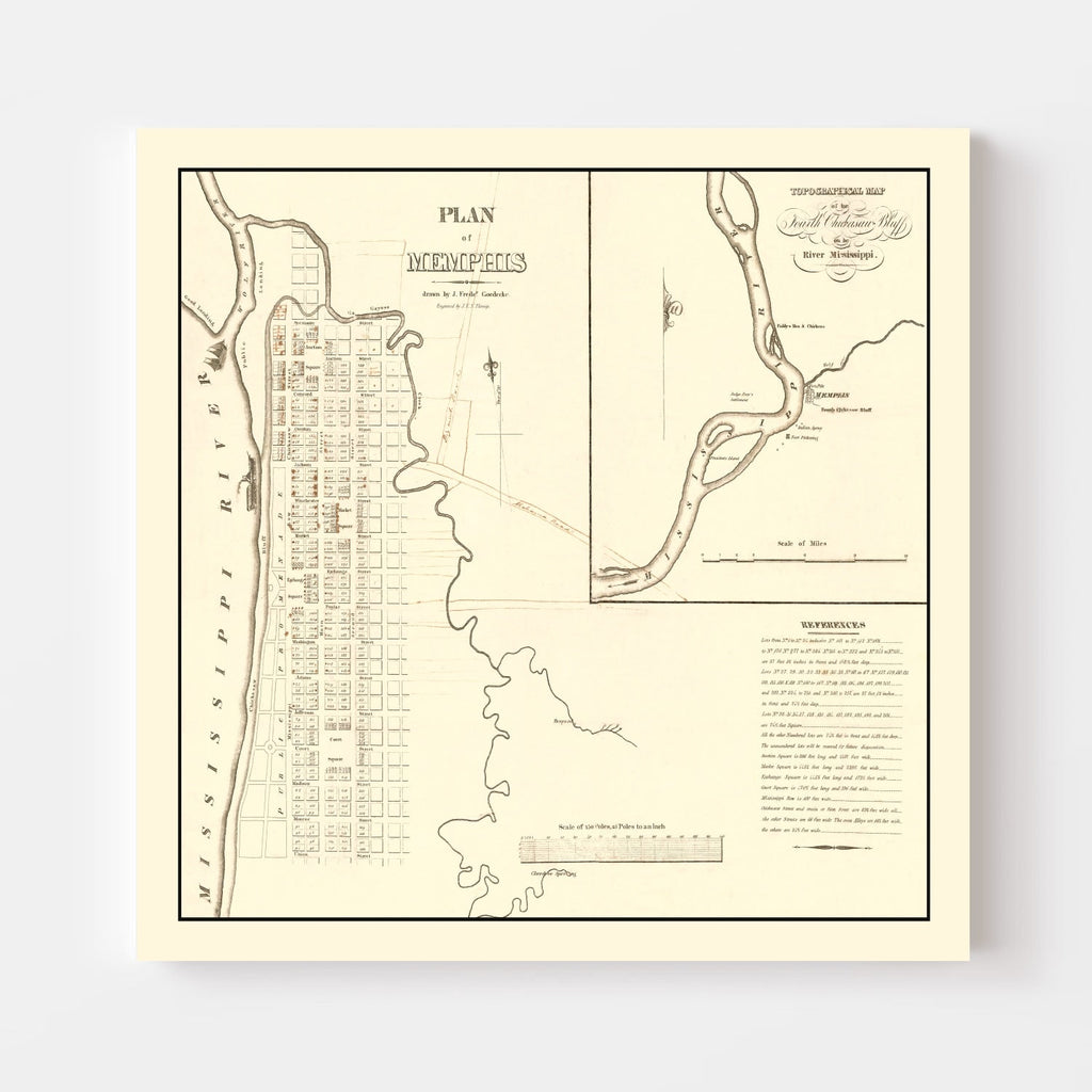 Vintage Map of Memphis, Tennessee 1865