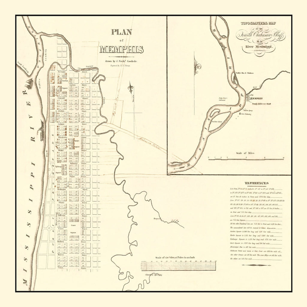 Vintage Map of Memphis, Tennessee 1865