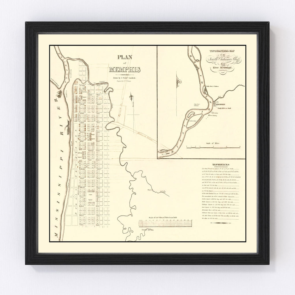 Vintage Map of Memphis, Tennessee 1865