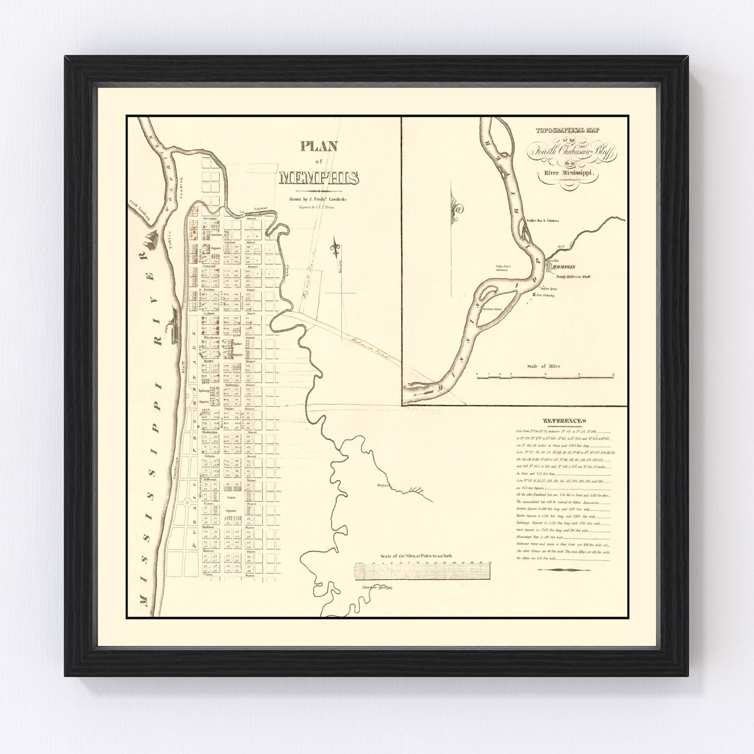 Vintage Map of Memphis, Tennessee 1865