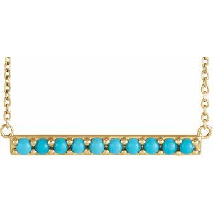 14K Yellow Cabochon Natural Turquoise Bar 16" Necklace
