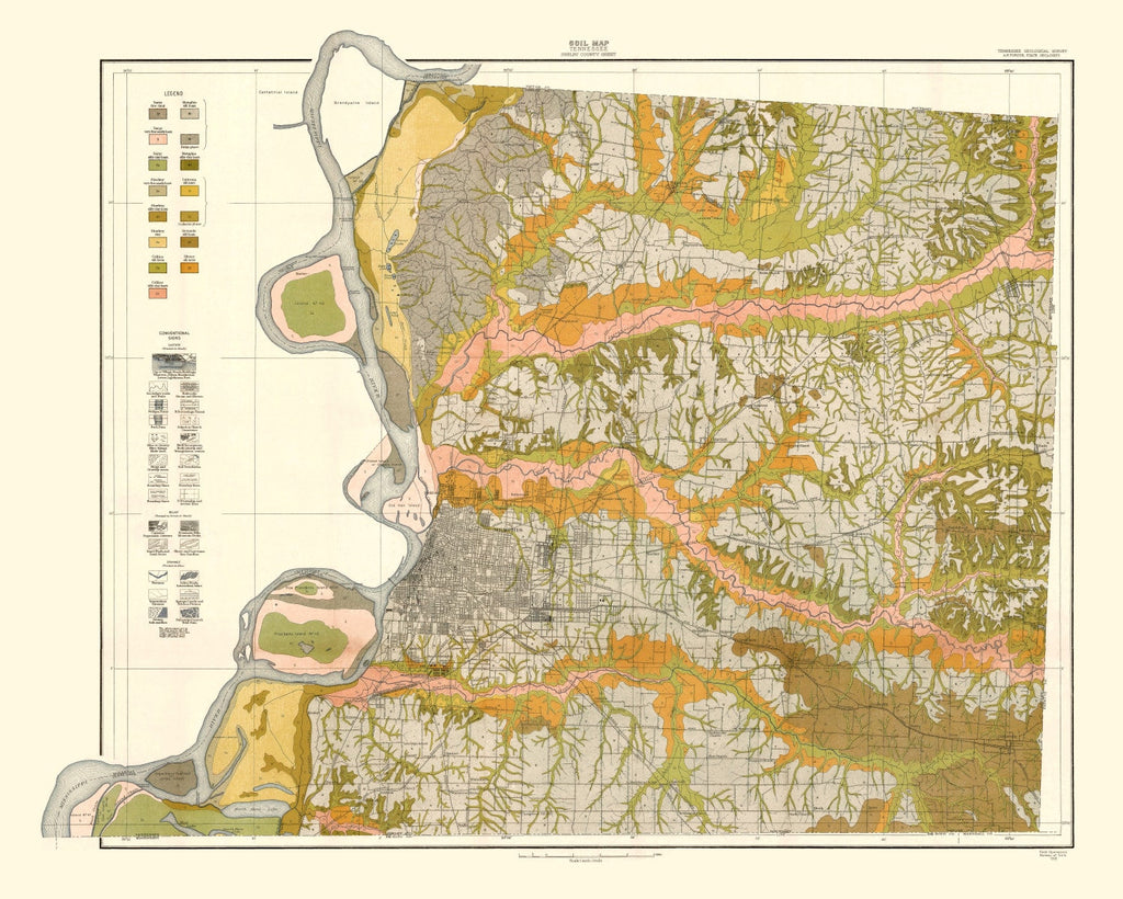 Vintage Map of Shelby County, Tennessee 1916