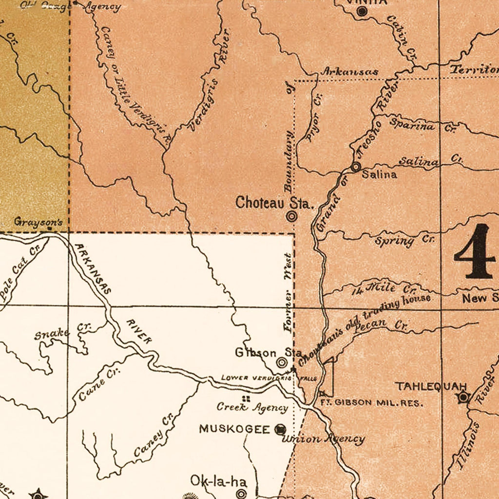 Vintage Cherokee Nation Map 1884