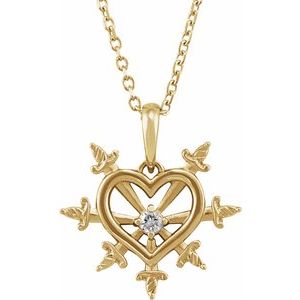 14K Yellow .03 CT Natural Diamond Heart & Daggers 16-18" Necklace