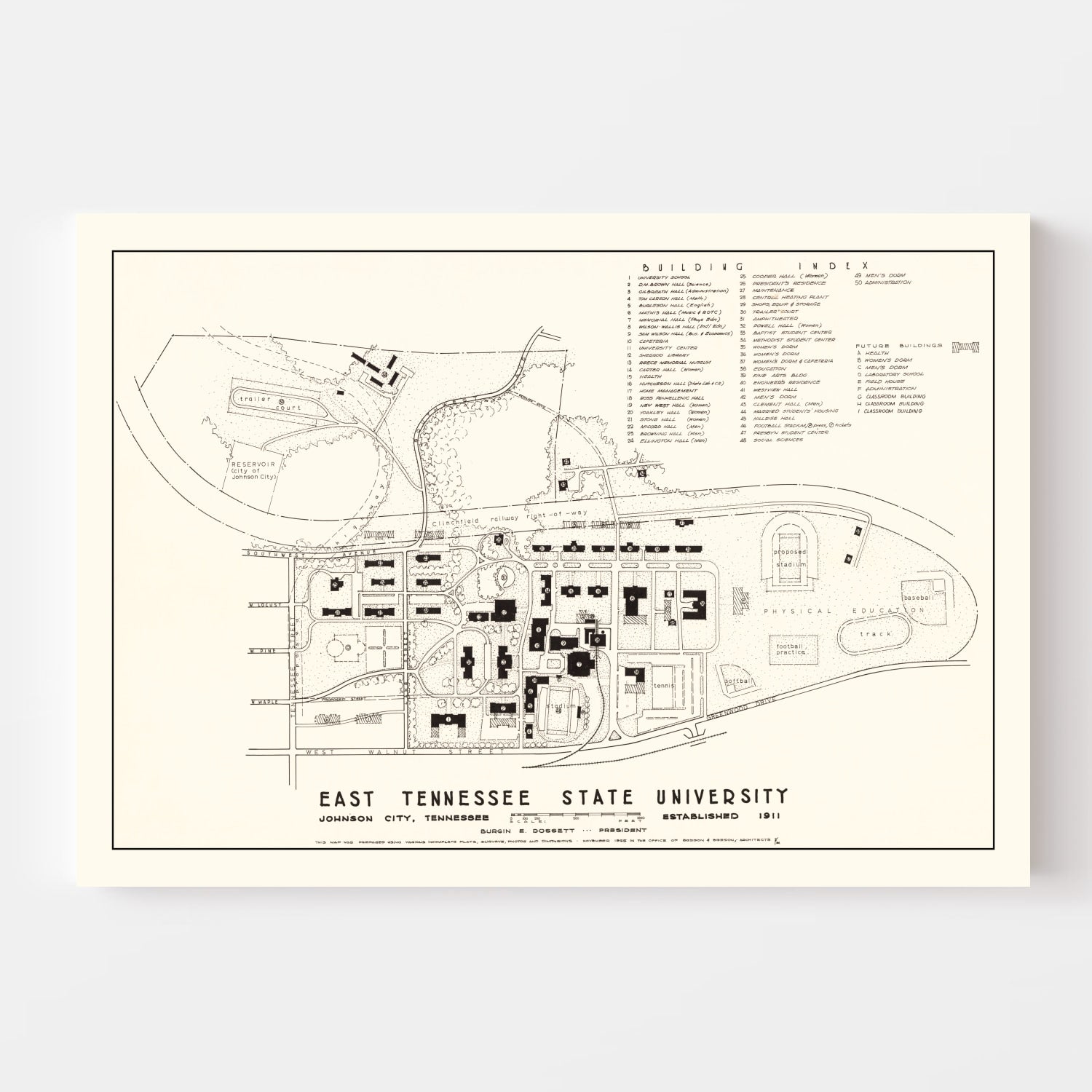 Vintage East Tennessee State University Map 1935