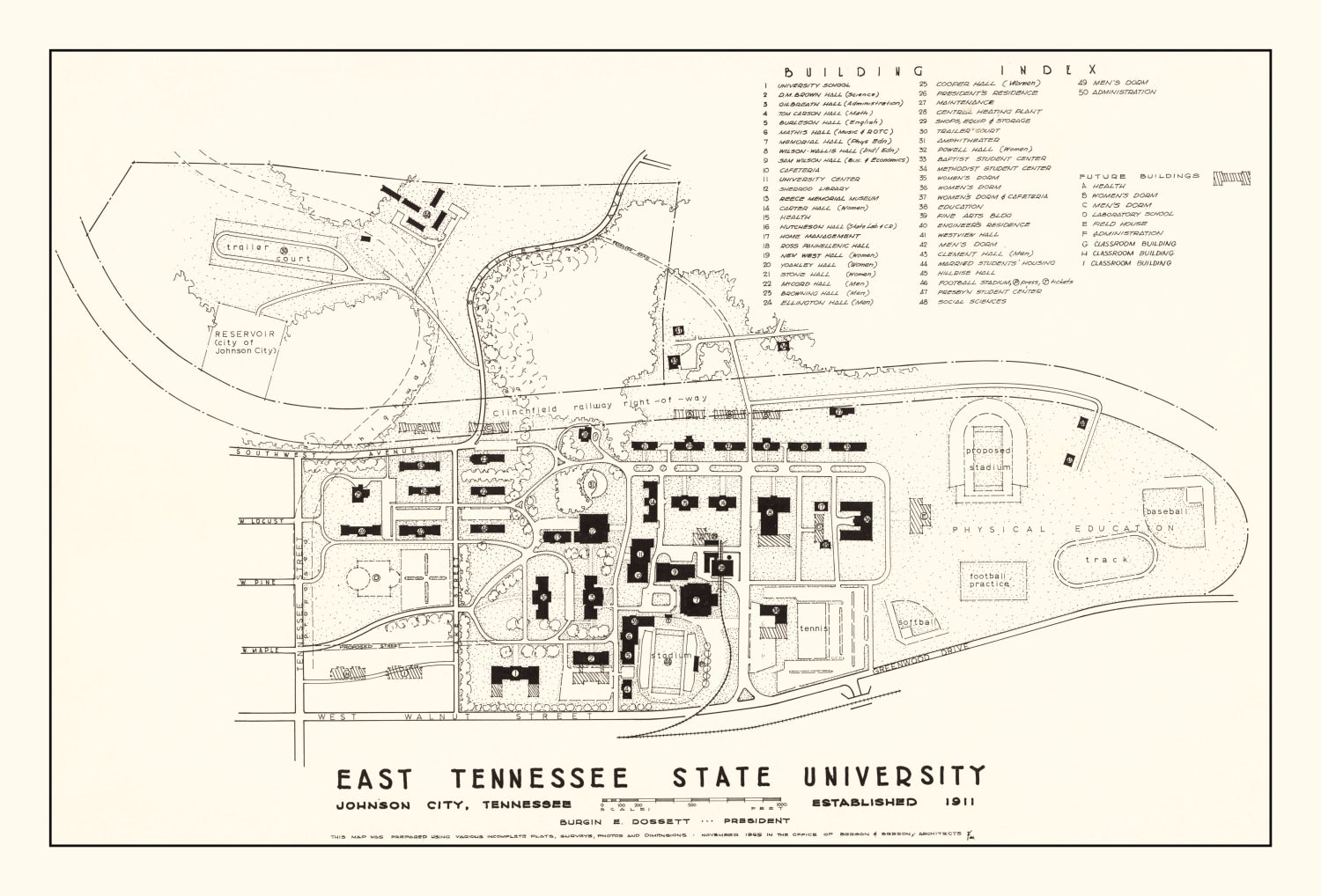 Vintage East Tennessee State University Map 1935
