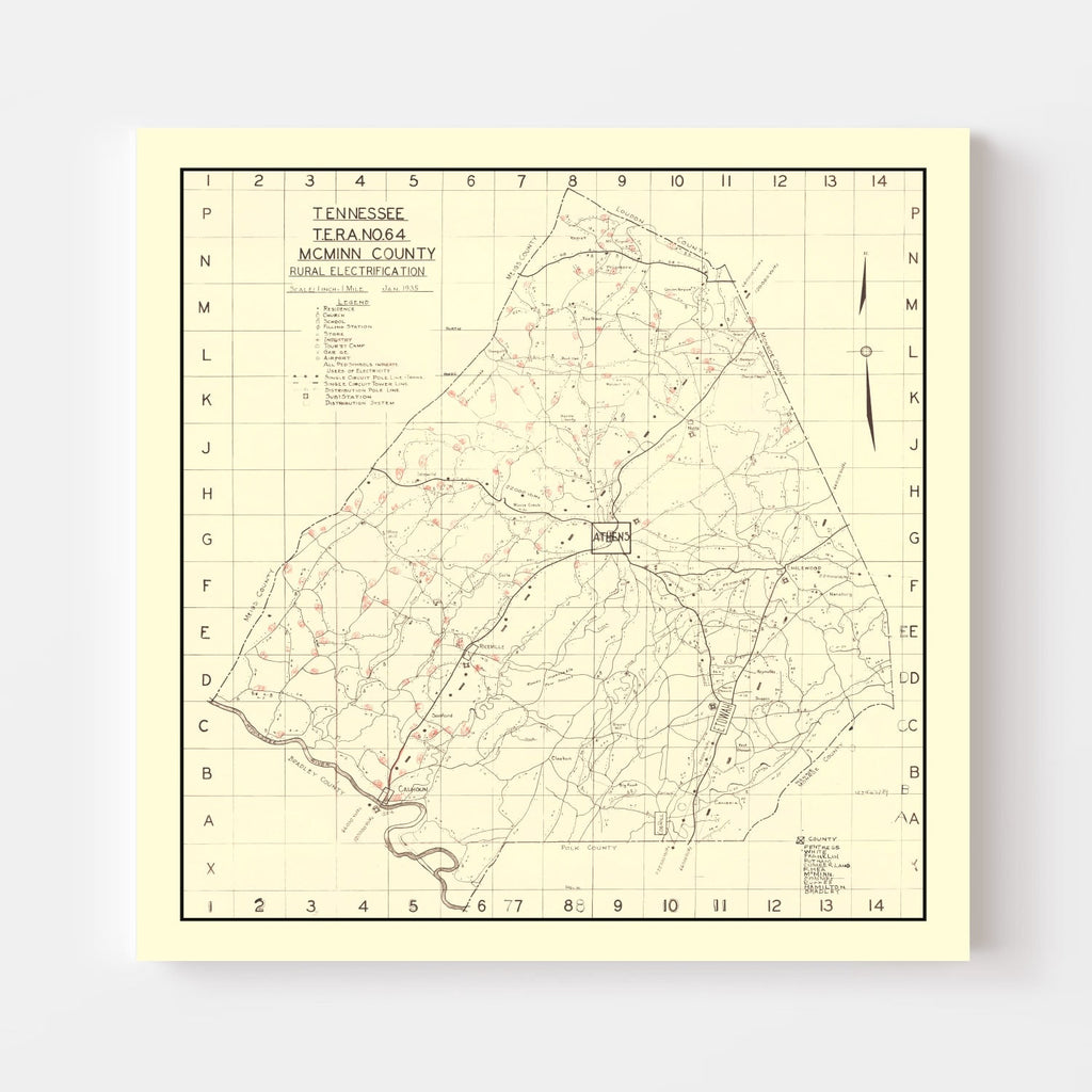 Vintage Map of McMinn County, Tennessee 1935