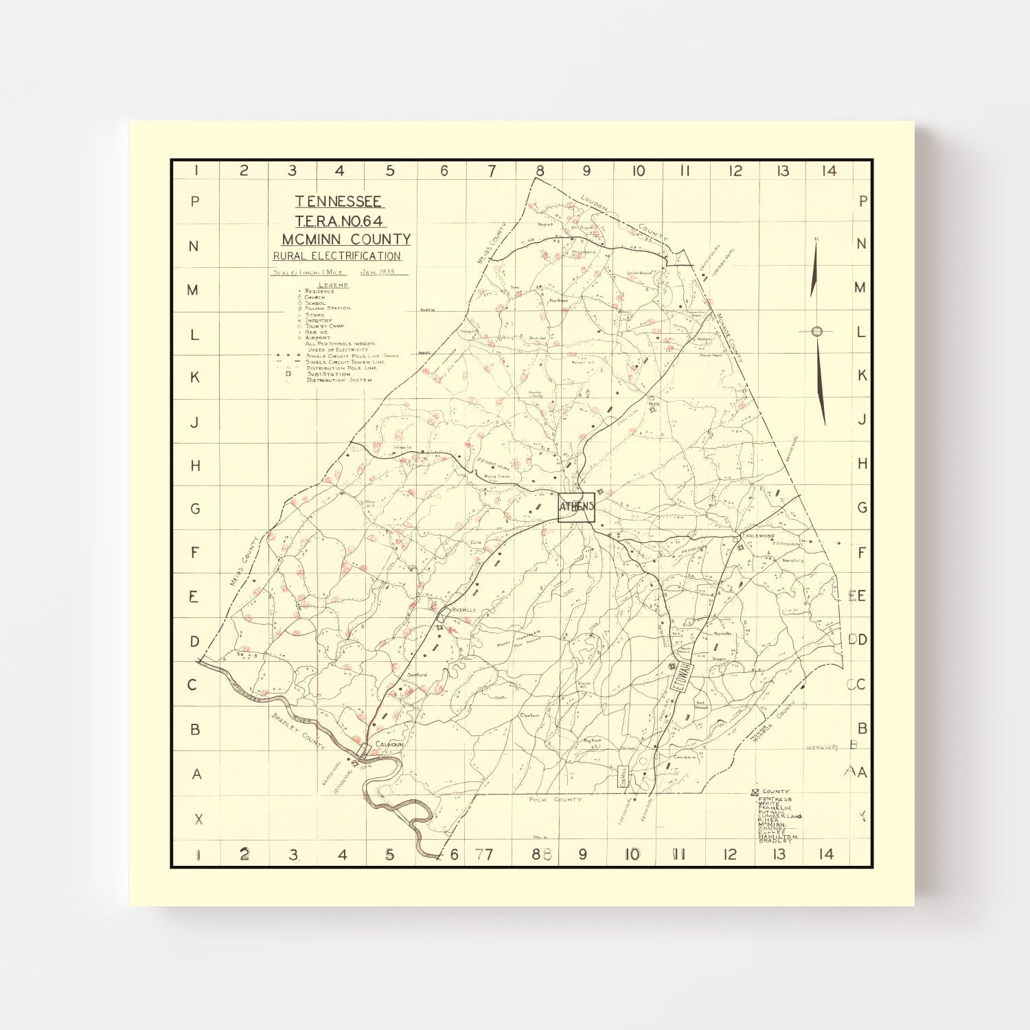 Vintage Map of McMinn County, Tennessee 1935