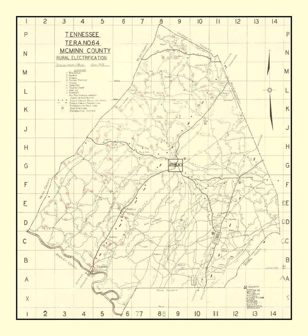 Vintage Map of McMinn County, Tennessee 1935