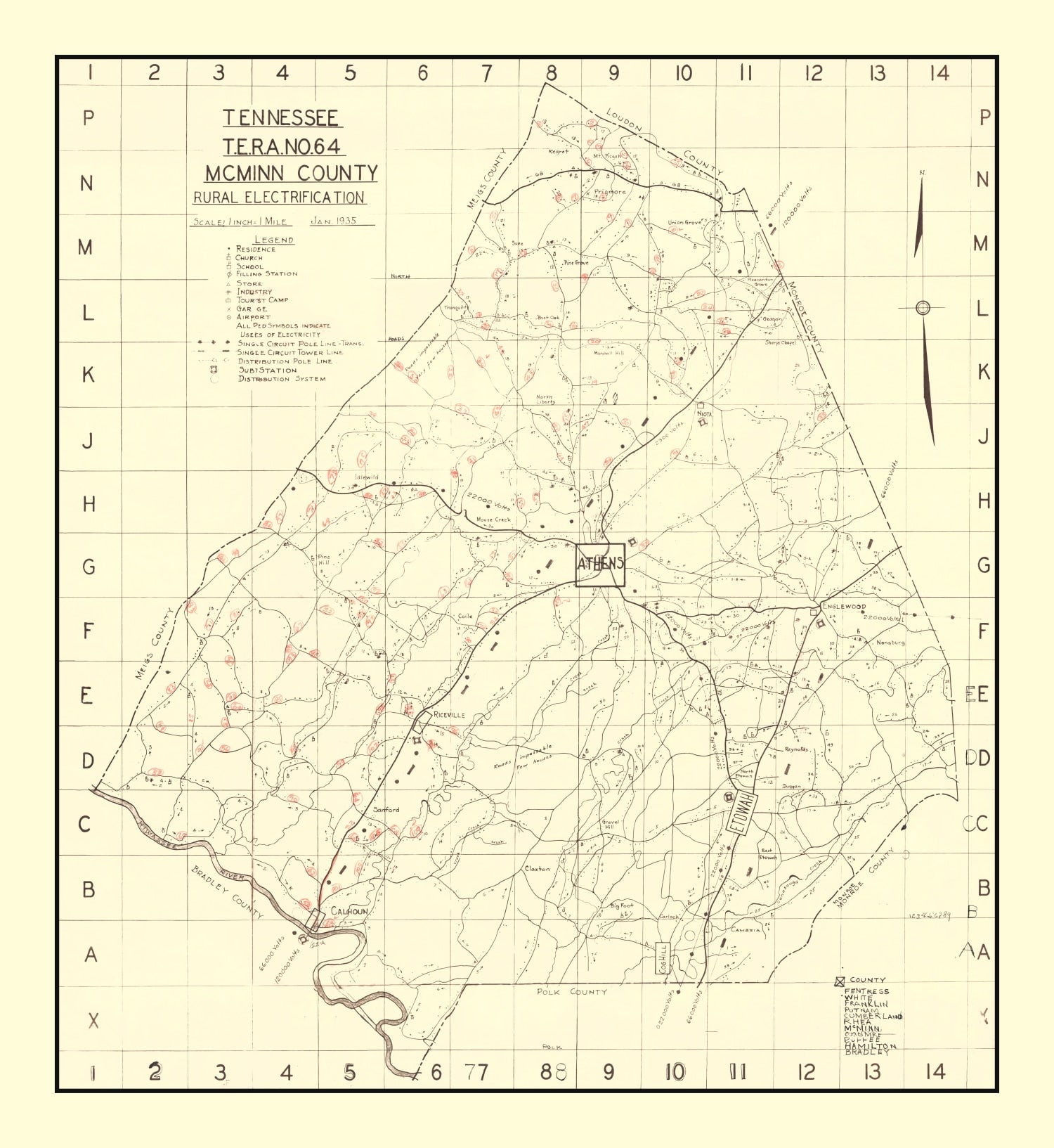 Vintage Map of McMinn County, Tennessee 1935