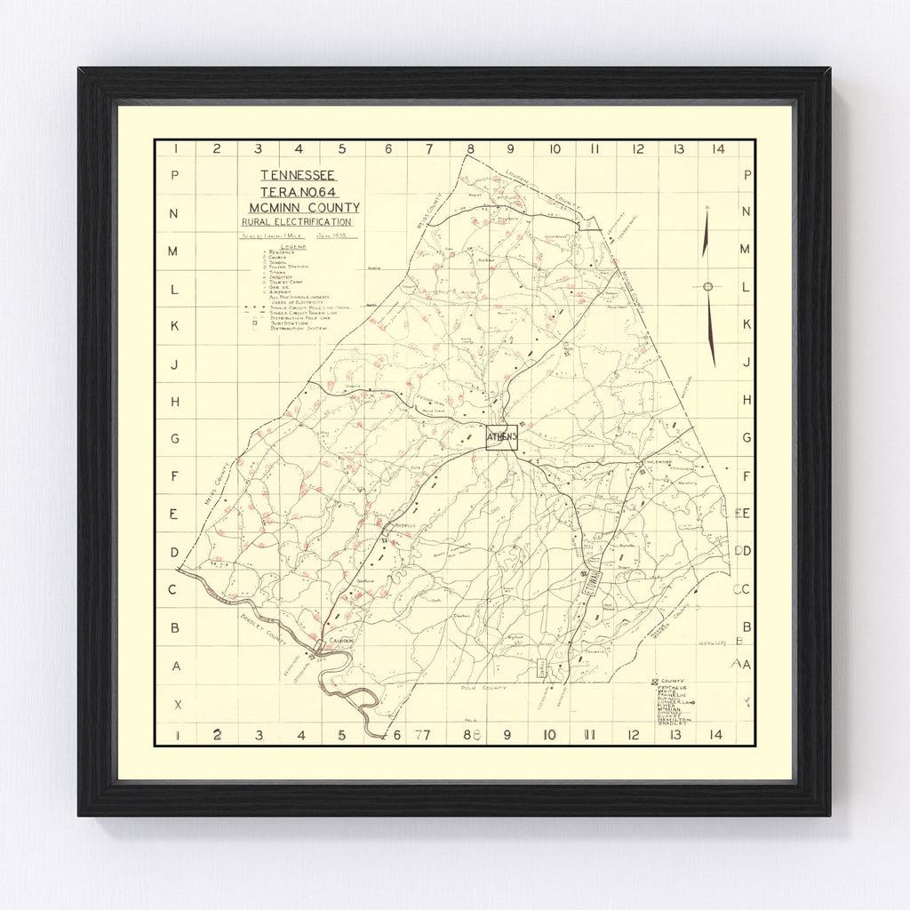 Vintage Map of McMinn County, Tennessee 1935