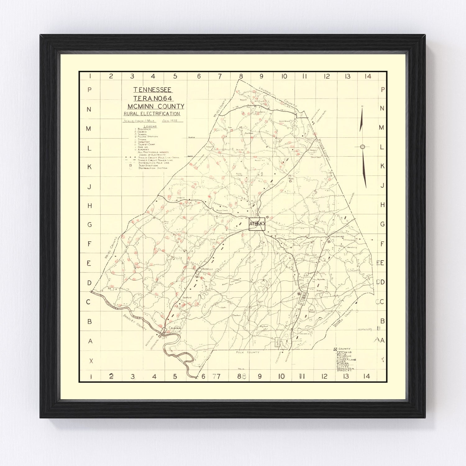 Vintage Map of McMinn County, Tennessee 1935