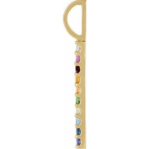 14K Yellow Gold Natural Multi-Gemstone & .02 CT Natural Diamond Rainbow Bar Charm/Pendant