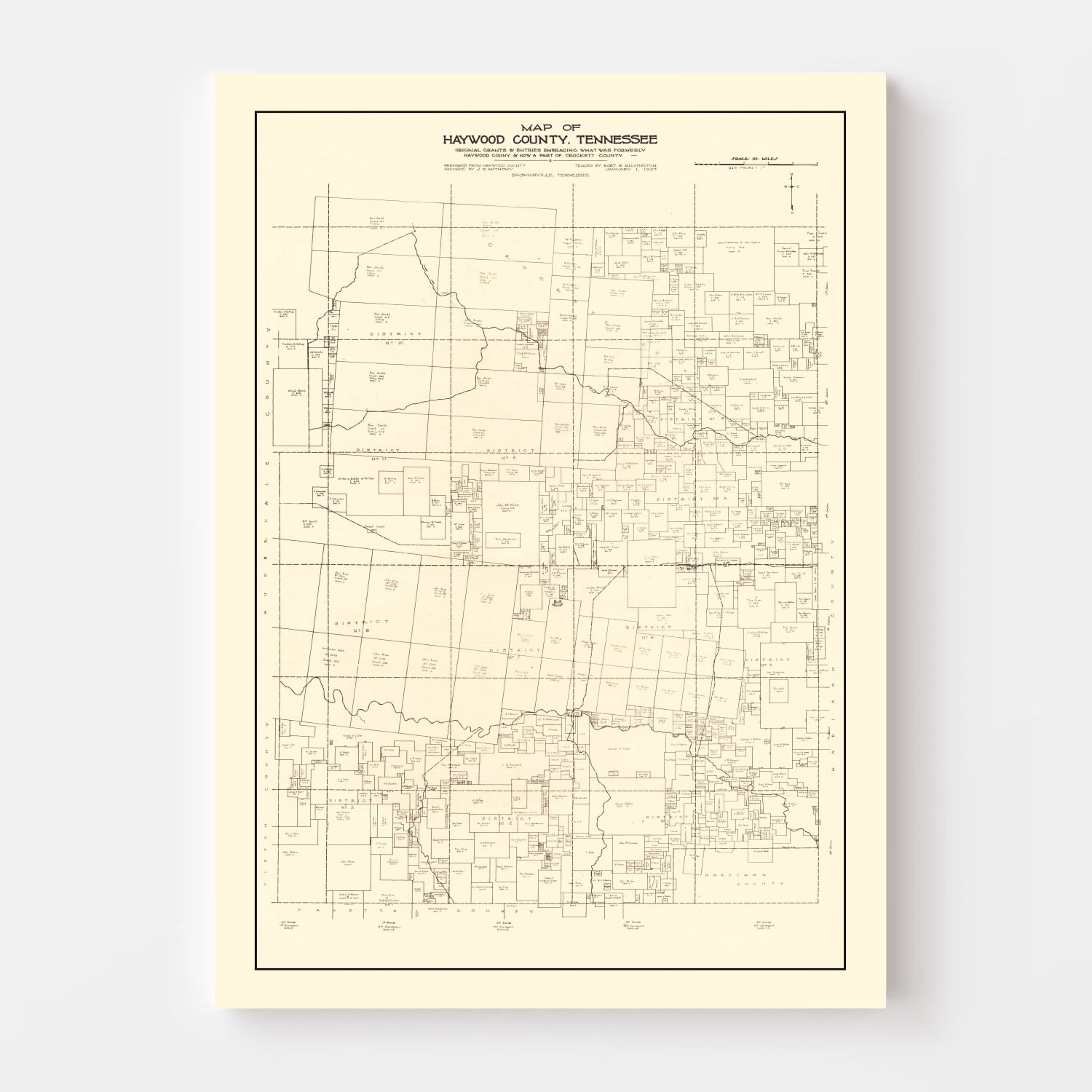 Vintage Map of Haywood County, Tennessee 1927
