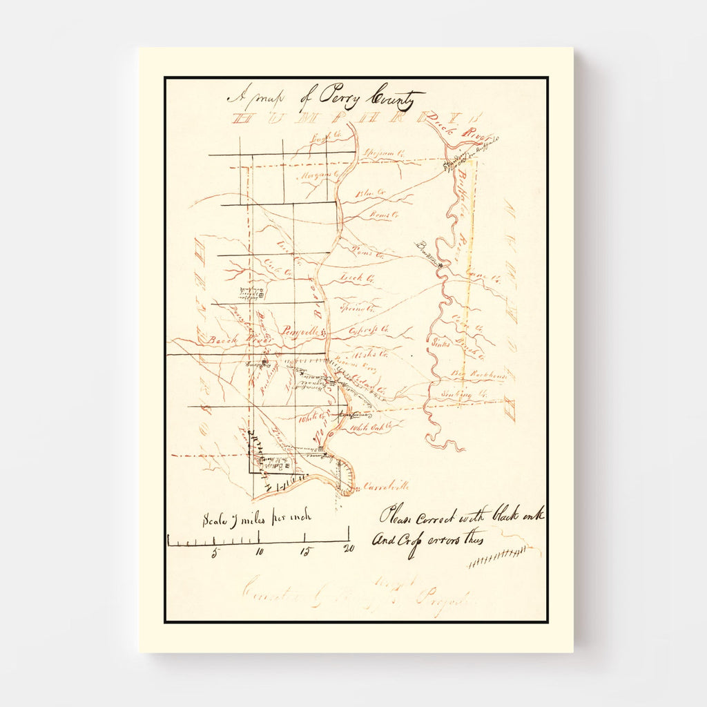 Vintage Map of Perry County, Tennessee 1842
