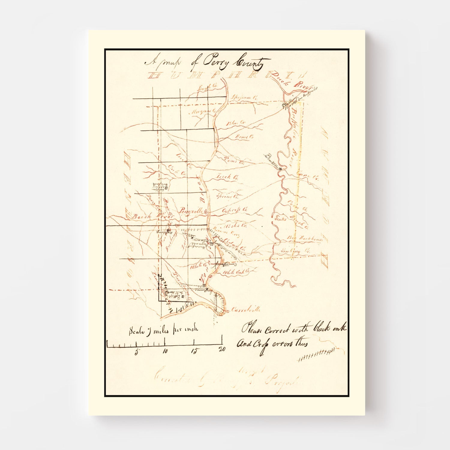 Vintage Map of Perry County, Tennessee 1842