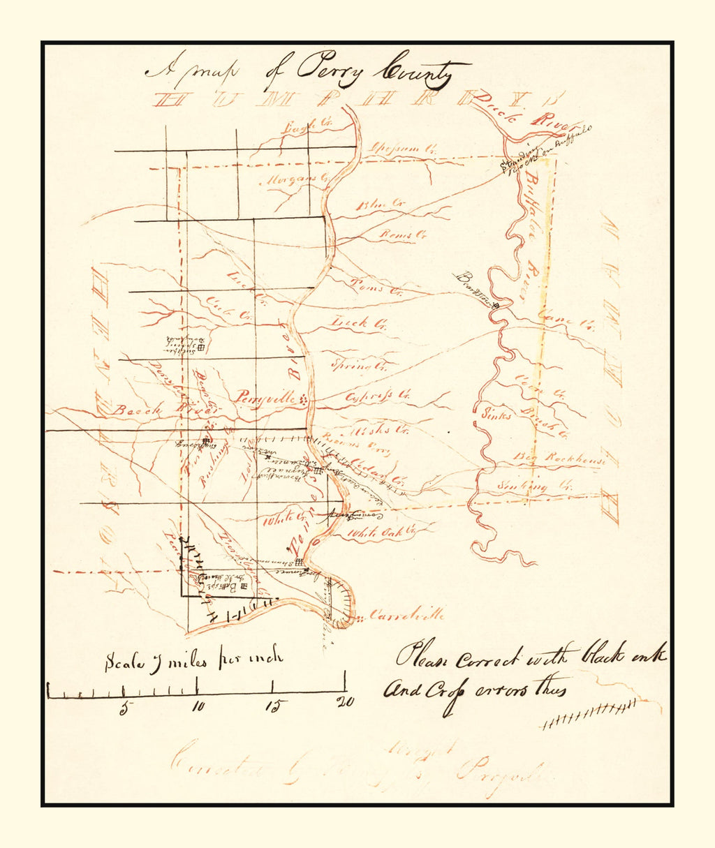 Vintage Map of Perry County, Tennessee 1842