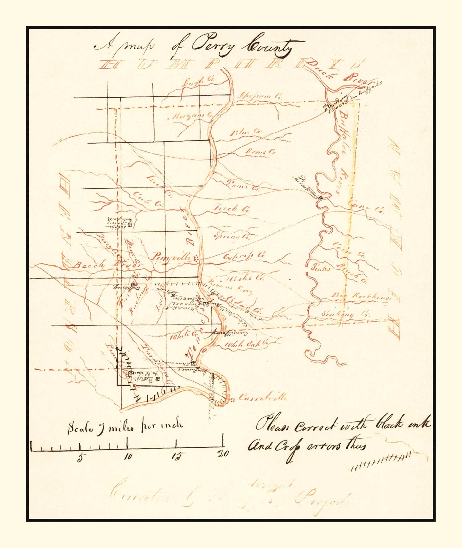 Vintage Map of Perry County, Tennessee 1842