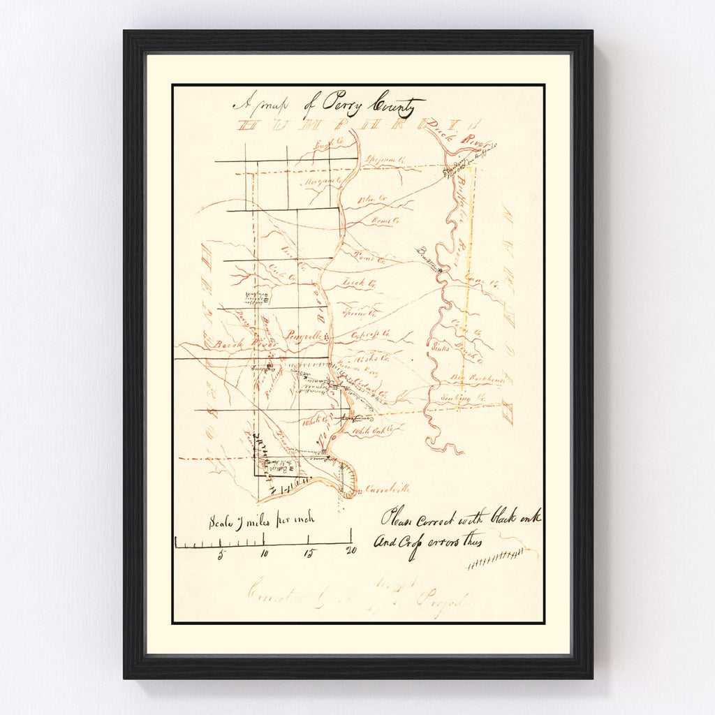 Vintage Map of Perry County, Tennessee 1842