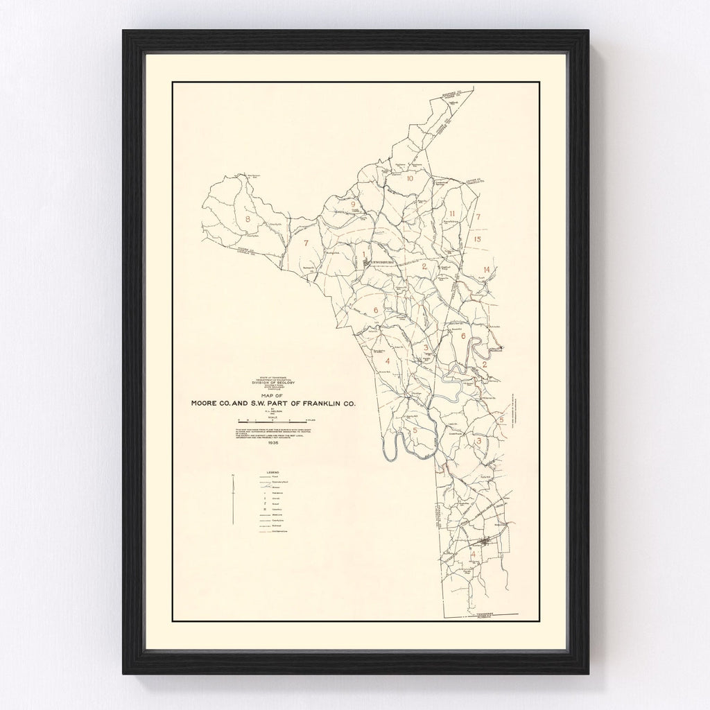 Vintage Map of Moore County, Tennessee 1935