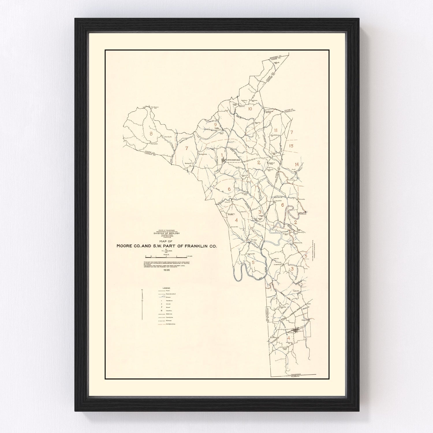Vintage Map of Moore County, Tennessee 1935