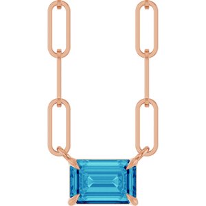 14K Rose 6x4 mm Natural Blue Zircon Solitaire 18" Necklace