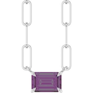14K White Gold 6x4 mm Lab-Grown Alexandrite Solitaire 16" Necklace