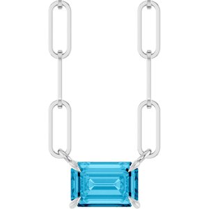14K White 6x4 mm Natural Aquamarine Solitaire 16" Necklace