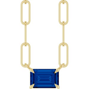 14K Yellow 6x4 mm Natural Blue Sapphire Solitaire 16" Necklace