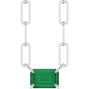Sterling Silver 6x4 mm Natural Emerald Solitaire 16" Necklace