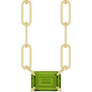 14K Yellow 6x4 mm Natural Peridot Solitaire 16" Necklace