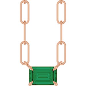 14K Rose Gold 6x4 mm Lab-Grown Emerald Solitaire 16" Necklace