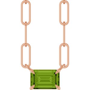 14K Rose 6x4 mm Natural Peridot Solitaire 16" Necklace