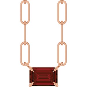 14K Rose Gold 6x4 mm Natural Mozambique Garnet Solitaire 18" Necklace