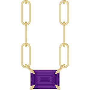 14K Yellow 6x4 mm Natural Amethyst Solitaire 16" Necklace