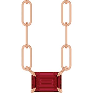 14K Rose 6x4 mm Lab-Grown Ruby Solitaire 18" Necklace