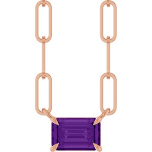 14K Rose Gold 6x4 mm Natural Amethyst Solitaire 18" Necklace