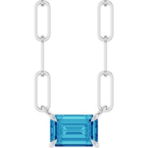 Sterling Silver 6x4 mm Natural Blue Zircon Solitaire 16" Necklace