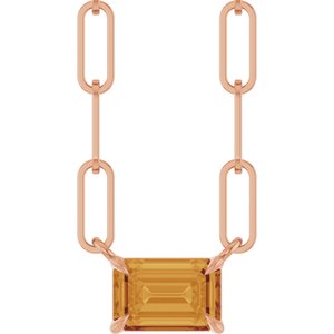 14K Rose 6x4 mm Natural Citrine Solitaire 16" Necklace