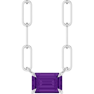 Sterling Silver 6x4 mm Natural Amethyst Solitaire 16" Necklace